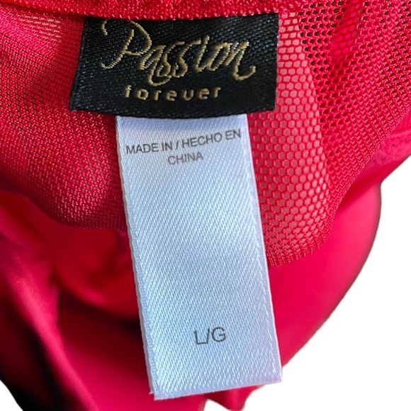 Passion Forever Red Black Mesh Floral Lace Rhinestone Padded Lingerie Slip Dress - Picture 6 of 7